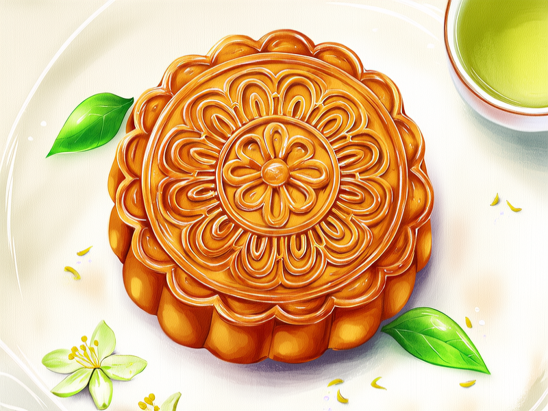 彩铅画月饼